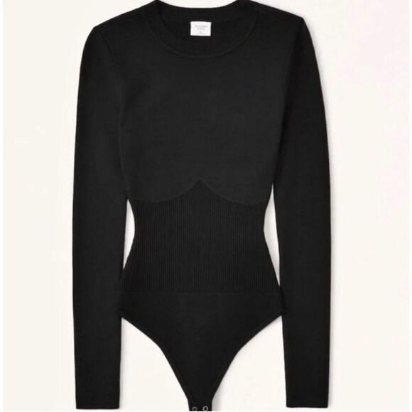 Abercrombie & Fitch Crewneck Corset Long Sleeve Ribbed Bodysuit Black Small - Picture 1 of 6